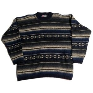 Royal Scott 100% Shetland Wool Sweater L Blue Fair Isle Knit Vintage Hong Kong